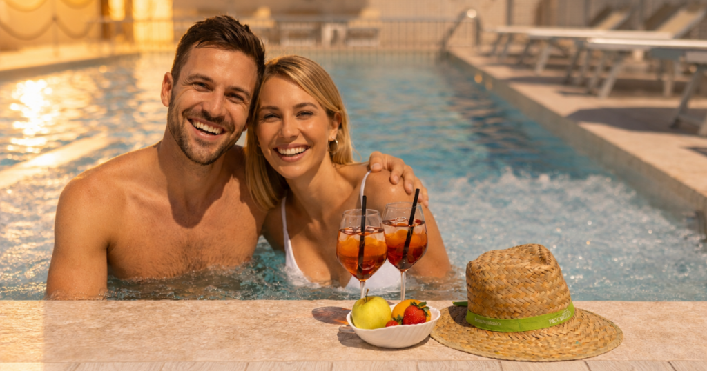 Hotel Picobello Pineta coppia piscina tramonto aperitivo