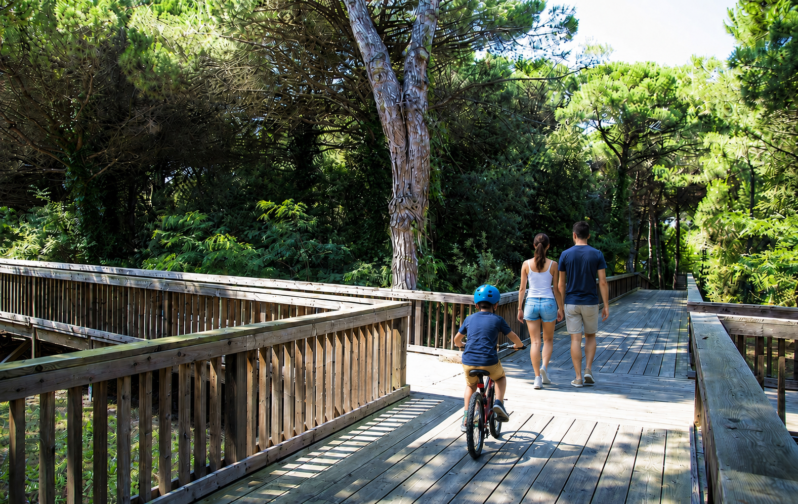 Coppia + bimbo passeggiata pineta picobello